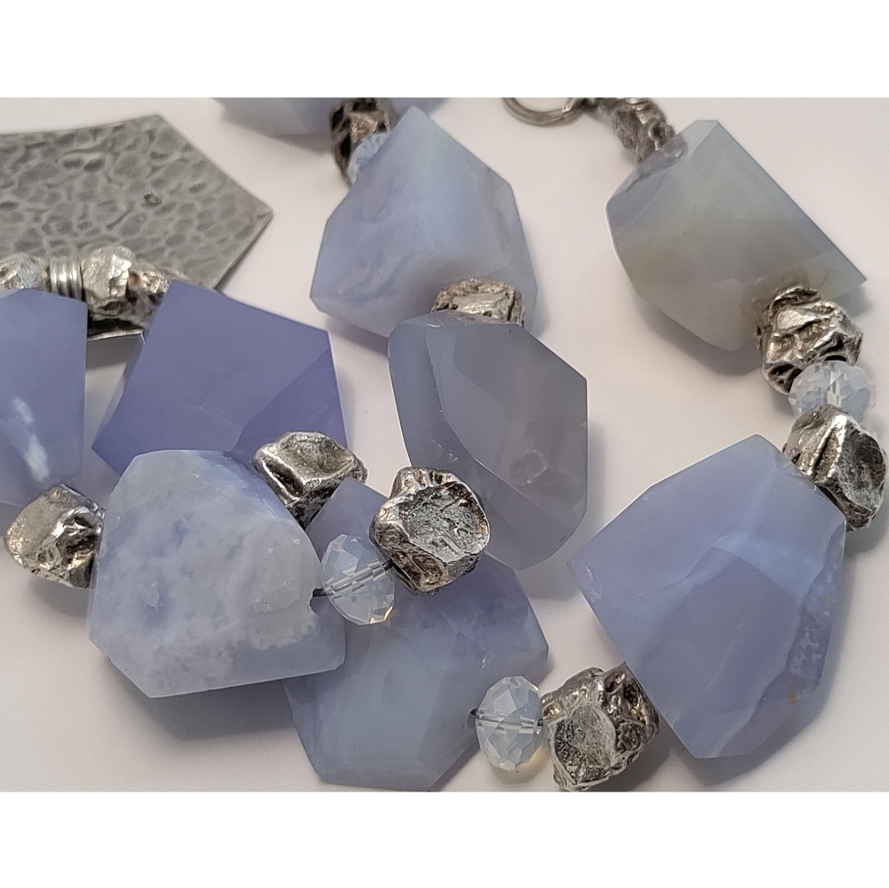 Chunky Solid Sterling Silver Hammered Disk Natura… - image 5